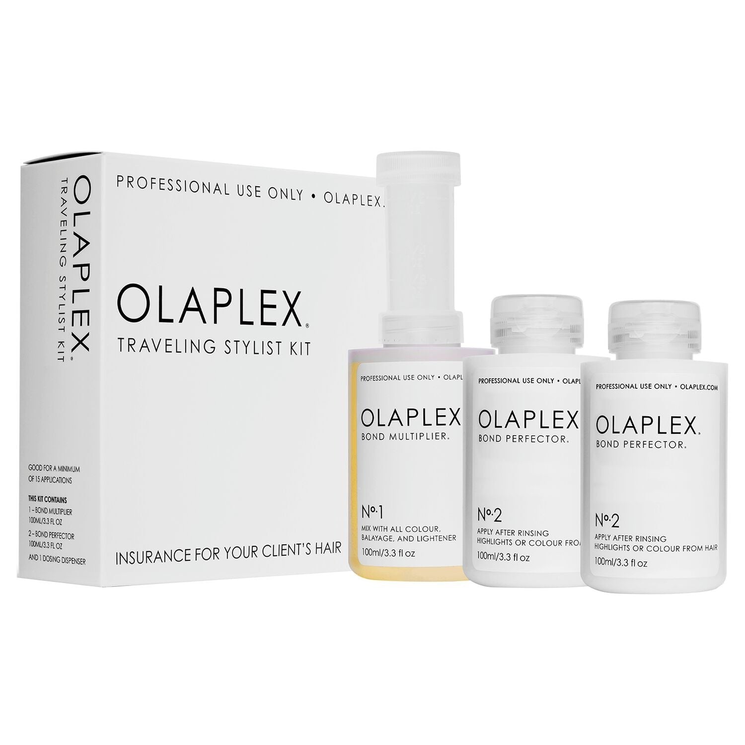 Olaplex Kit de voyage pour coiffeur (N°1 Multiplicateur de liaisons 100 ml + N°2 Perfecteur de liaisons 100 ml x 2)
