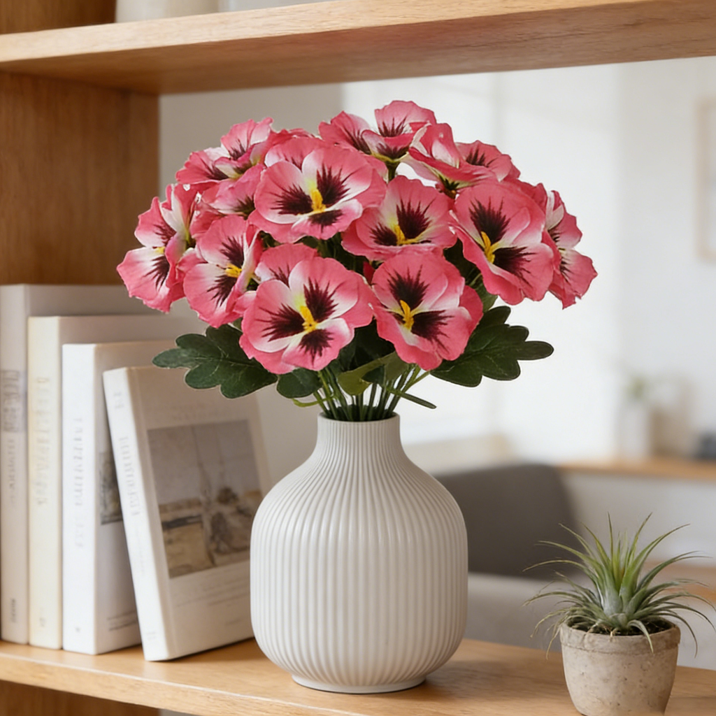 Yuejia Lot de 4 fleurs de pensées artificielles 11 po/28 cm, fleurs factices d'extérieur, plantes en plastique, fleurs artificielles en soie pour décoration de porche d'entrée, jardin