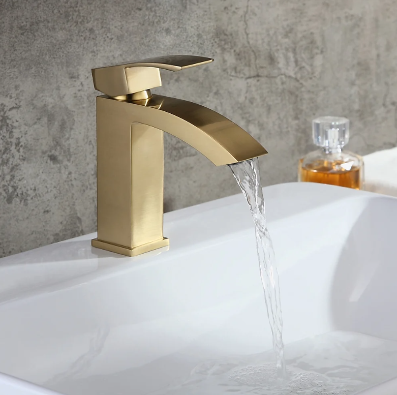 Homary Robinetterie de lavabo à un trou montée sur plateau de style contemporain en or brossé