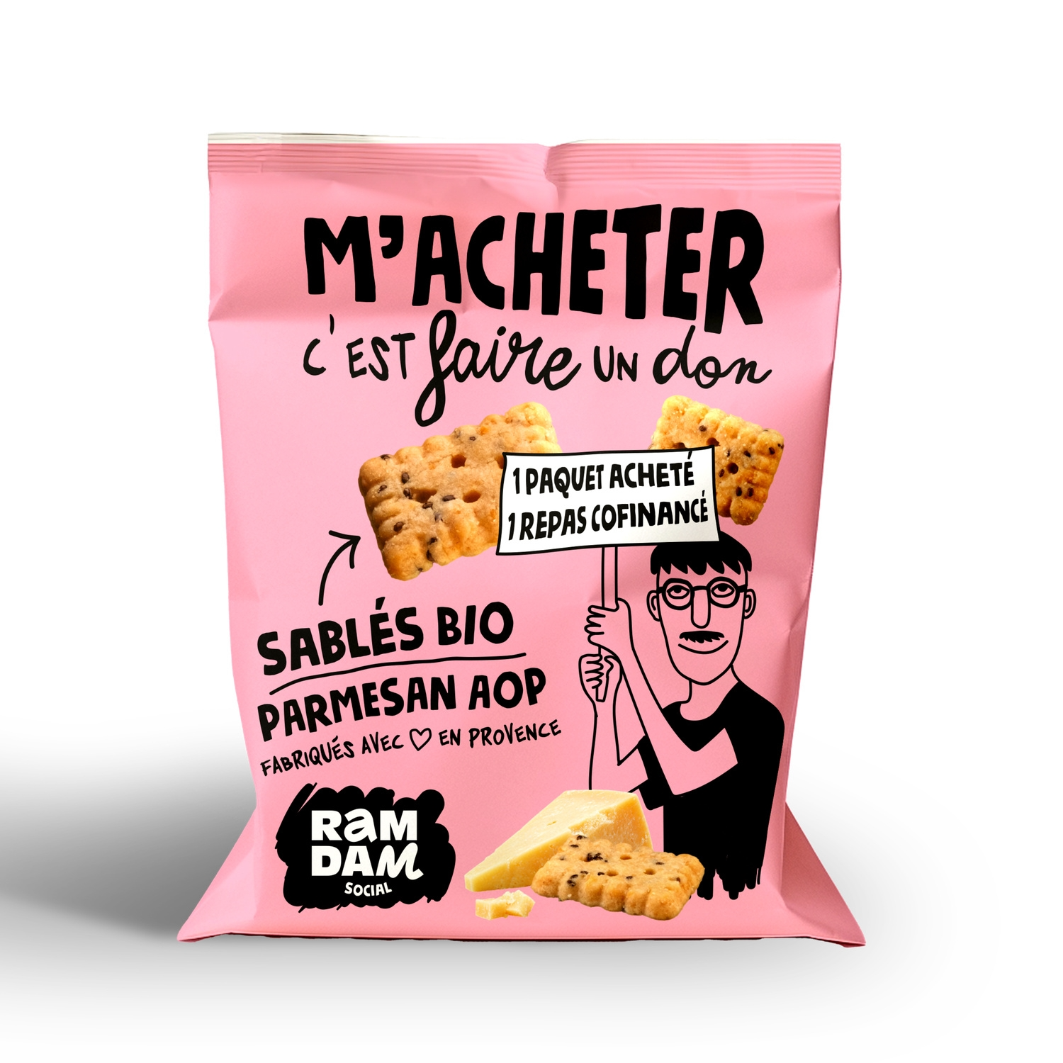 RAMDAM SOCIAL Biscuits Sablés Salés Bio Parmesan & Graines de Chia 100 g