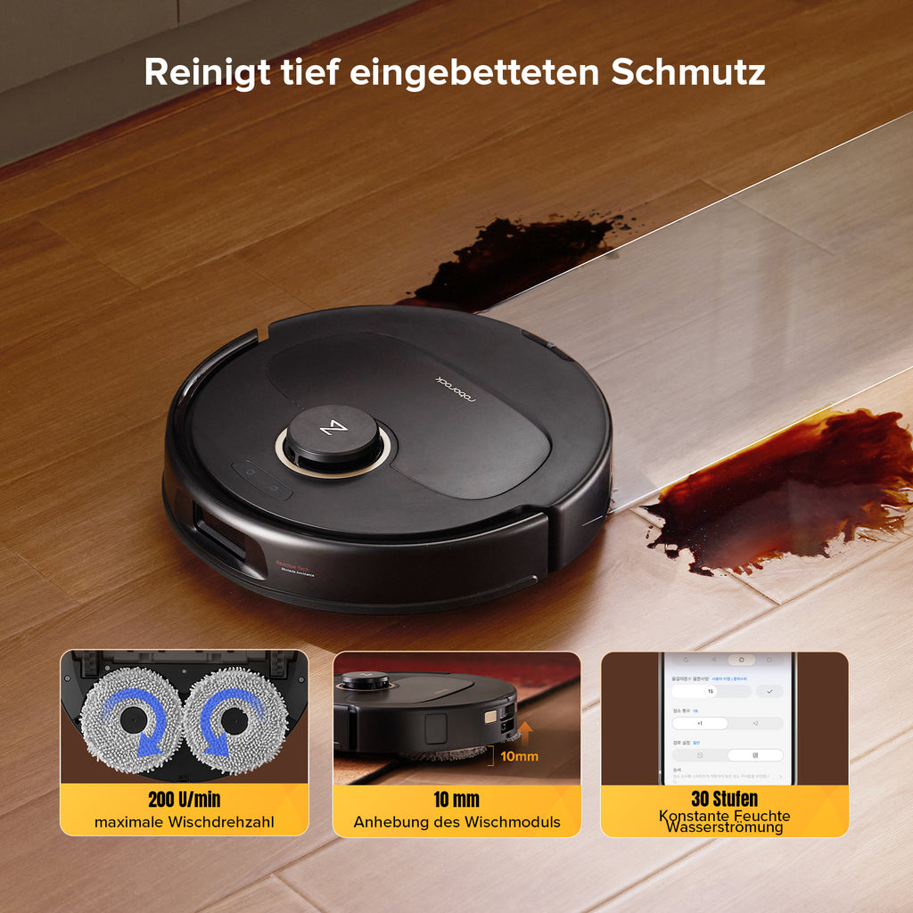 Roborock Qrevo S5V aspirateur robot noir avec station, aspiration 12000 Pa, serpillières FlexiArm, double anti-emmêlement, séchage à l'air chaud, évitement des obstacles et navigation intelligente