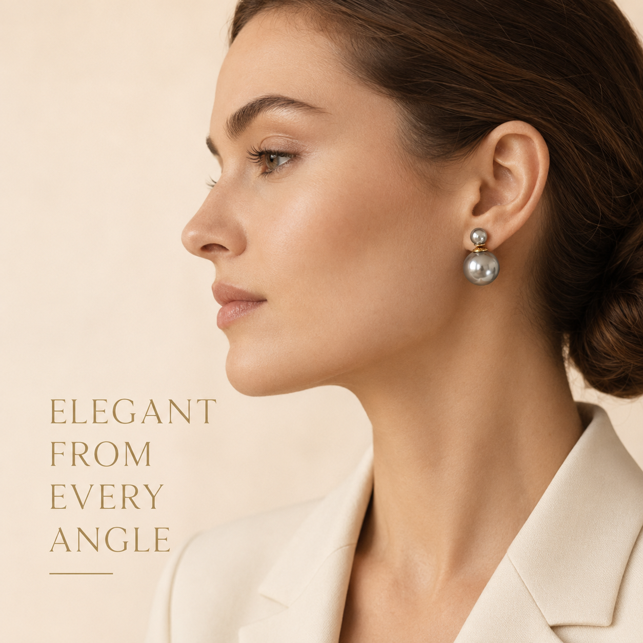 VoxorAI Boucles d'oreilles classiques à double perle Gris foncé avec deux perles des deux côtés Luxe léger Haute couture Nouveautés de niche 6 mm et 14 mm