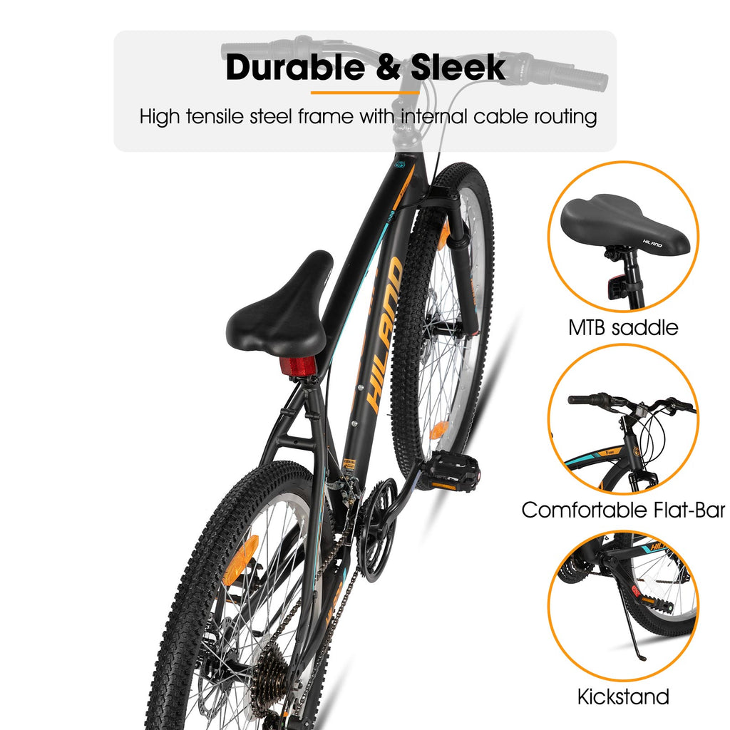 Hiland Ridge VTT adulte, cadre robuste en acier haute résistance, vélo de trajet urbain homme femme, fourche à suspension avant, 18 vitesses, double frein à disque, 26 pouces
