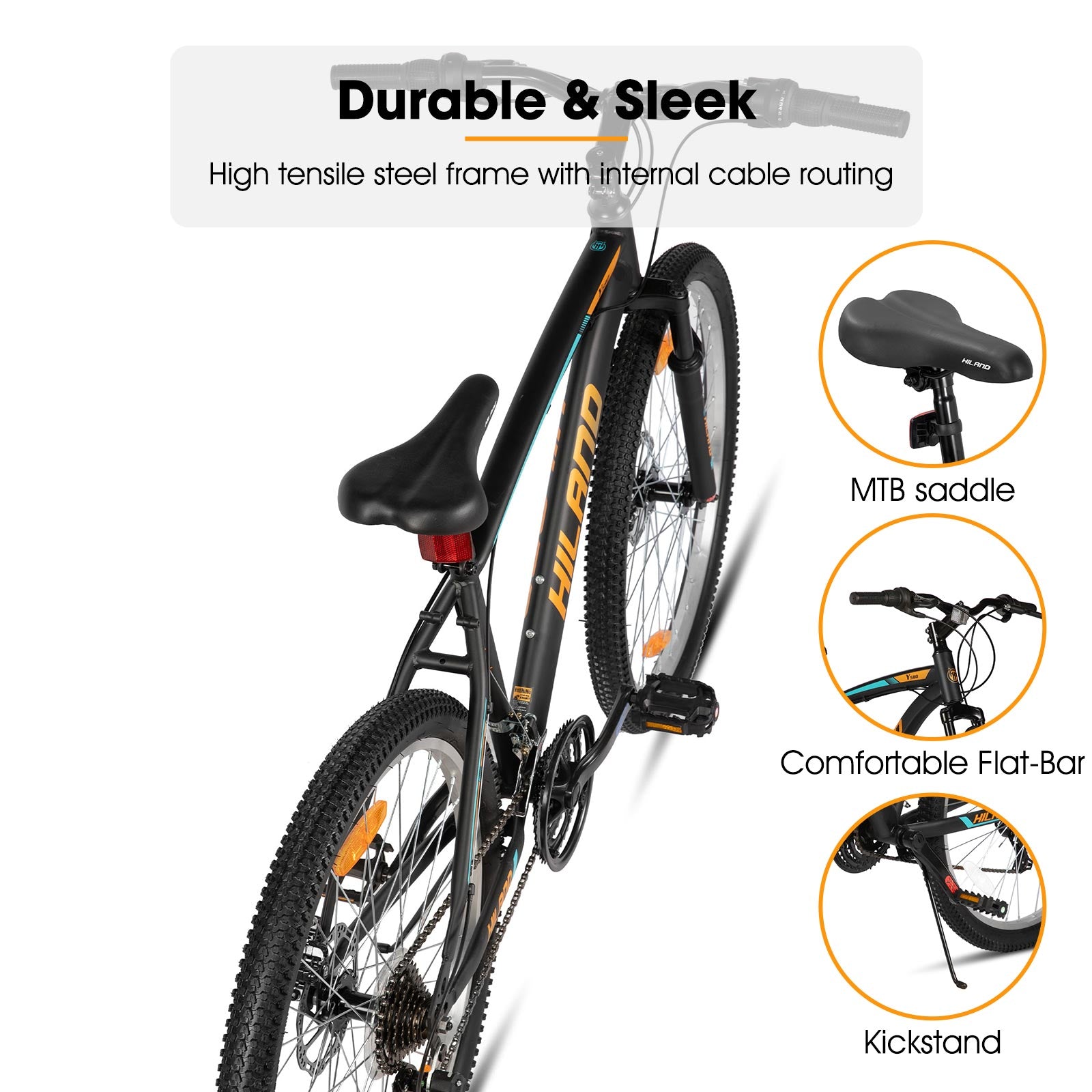Hiland Ridge VTT adulte, cadre robuste en acier haute résistance, vélo de trajet urbain homme femme, fourche à suspension avant, 18 vitesses, double frein à disque, 26 pouces