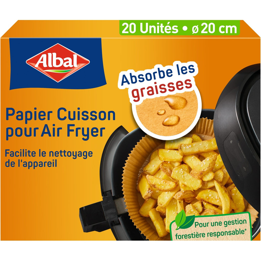 ALBAL Papier Cuisson pour Friteuse à Air, Antiadhésif, Certifié FSC, Diamètre 20 cm, 20 Feuilles