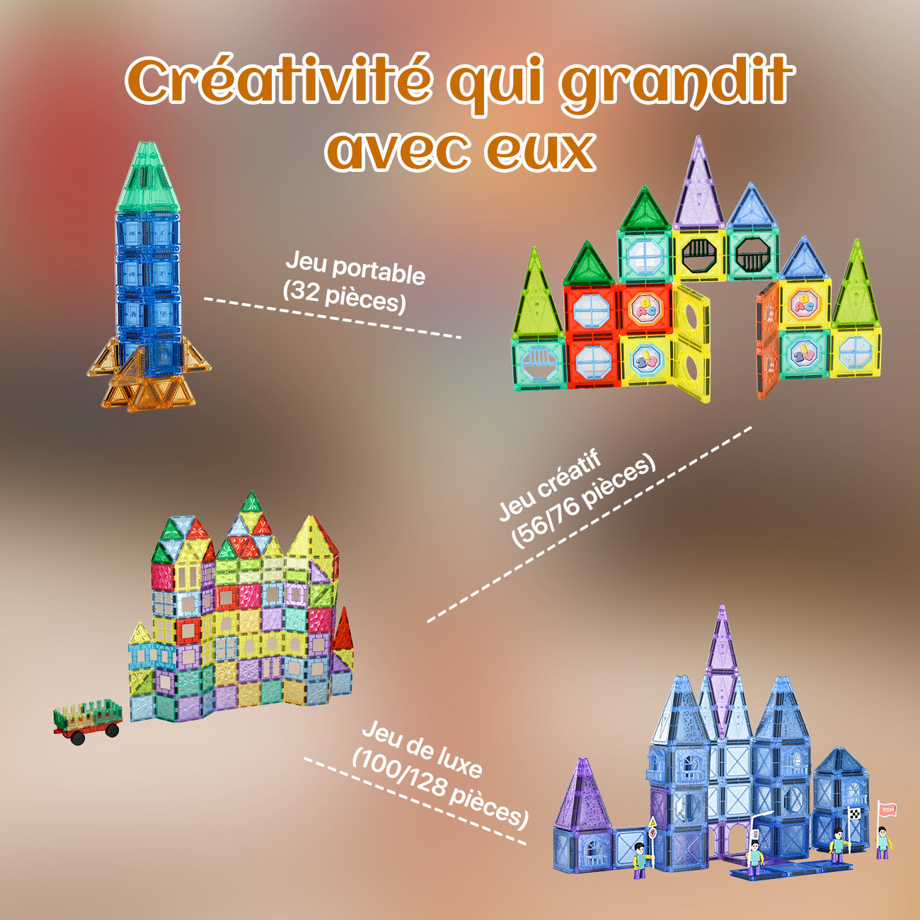 Tokky 36 Pièces Tuiles Magnétiques Mini Jouets de Construction Éveil Éducatif d'Entrée de Gamme Structure à Forte Aspiration Magnétique Matériau ABS Sûr Emballage Boîte de Couleur CQ10