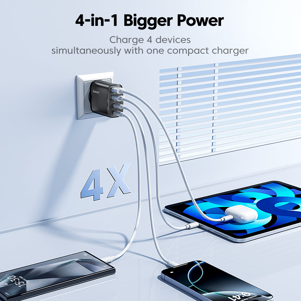 Toocki Bloc chargeur mural USB-C rapide, 40 W, 4 ports USB-C, adaptateur PD + chargeur USB multiport QC 3.0, pour iPhone 17/16/15/14/13/12 Pro Max, iPad, Galaxy S25