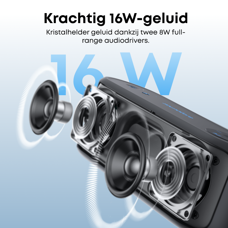 soundcore Select 3 Enceinte, Son stéréo 16 W, Technologie BassUpTM, Conception ultra pratique, Autonomie 20 h, Étanche IPX7, Idéale pour aventures en plein air