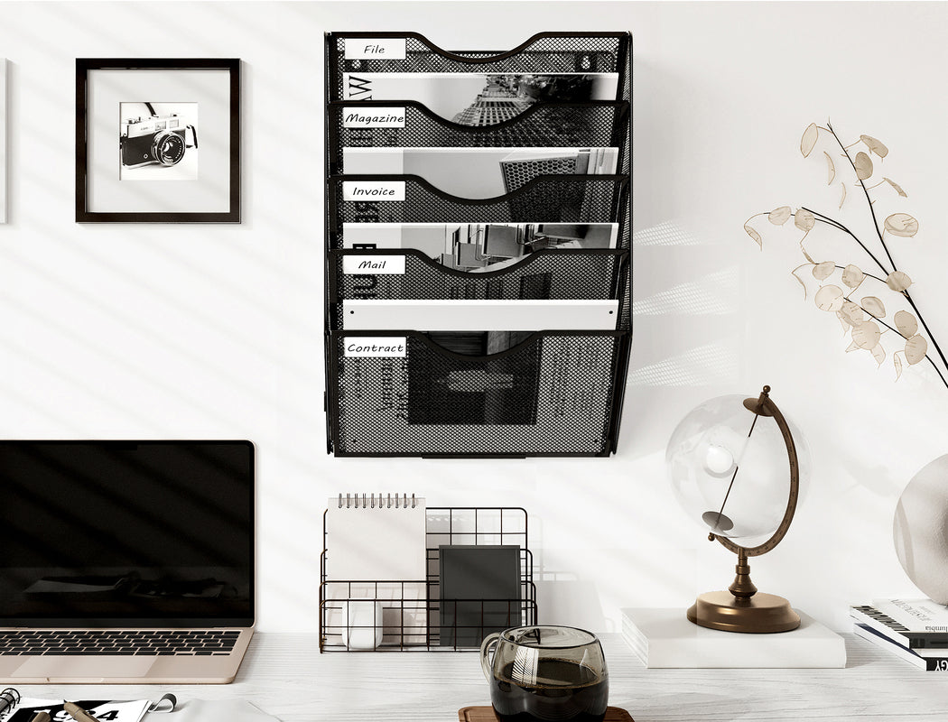 Senhoglb Porte-documents mural assemblé en maille A4 à 5 niveaux - Noir, Promotion du Nouvel An, Meilleures idées cadeaux