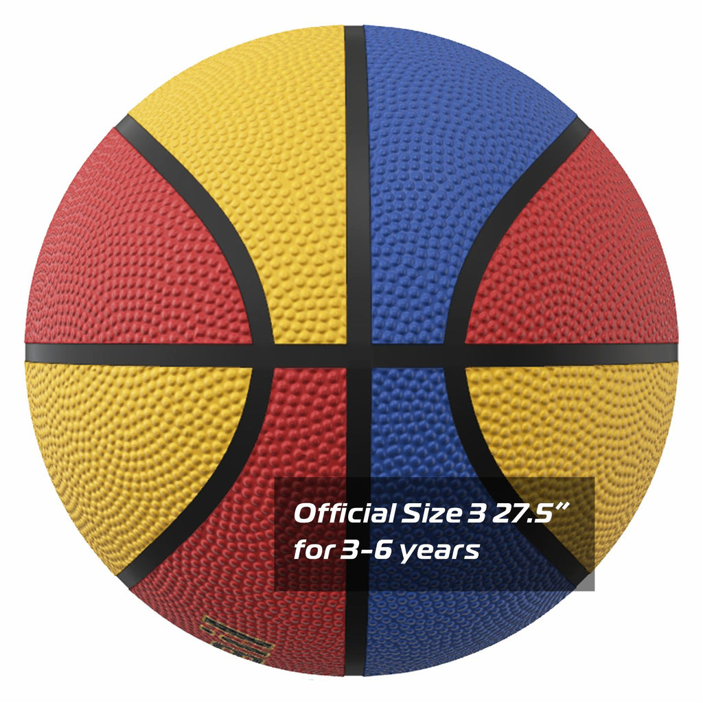 LONGSAIL Ballon de basketball en caoutchouc haute qualité rouge/jaune/bleu - Taille 3
