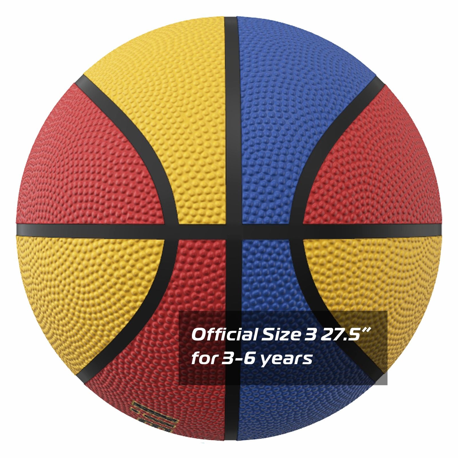 LONGSAIL Ballon de basketball en caoutchouc haute qualité rouge/jaune/bleu - Taille 3