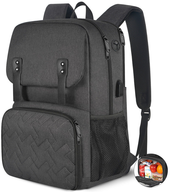 Sac à dos isotherme d’été 15,6 pouces pour déjeuner et ordinateur portable avec compartiment isotherme, port USB, résistant à l’eau, pour travail, voyage, université et affaires
