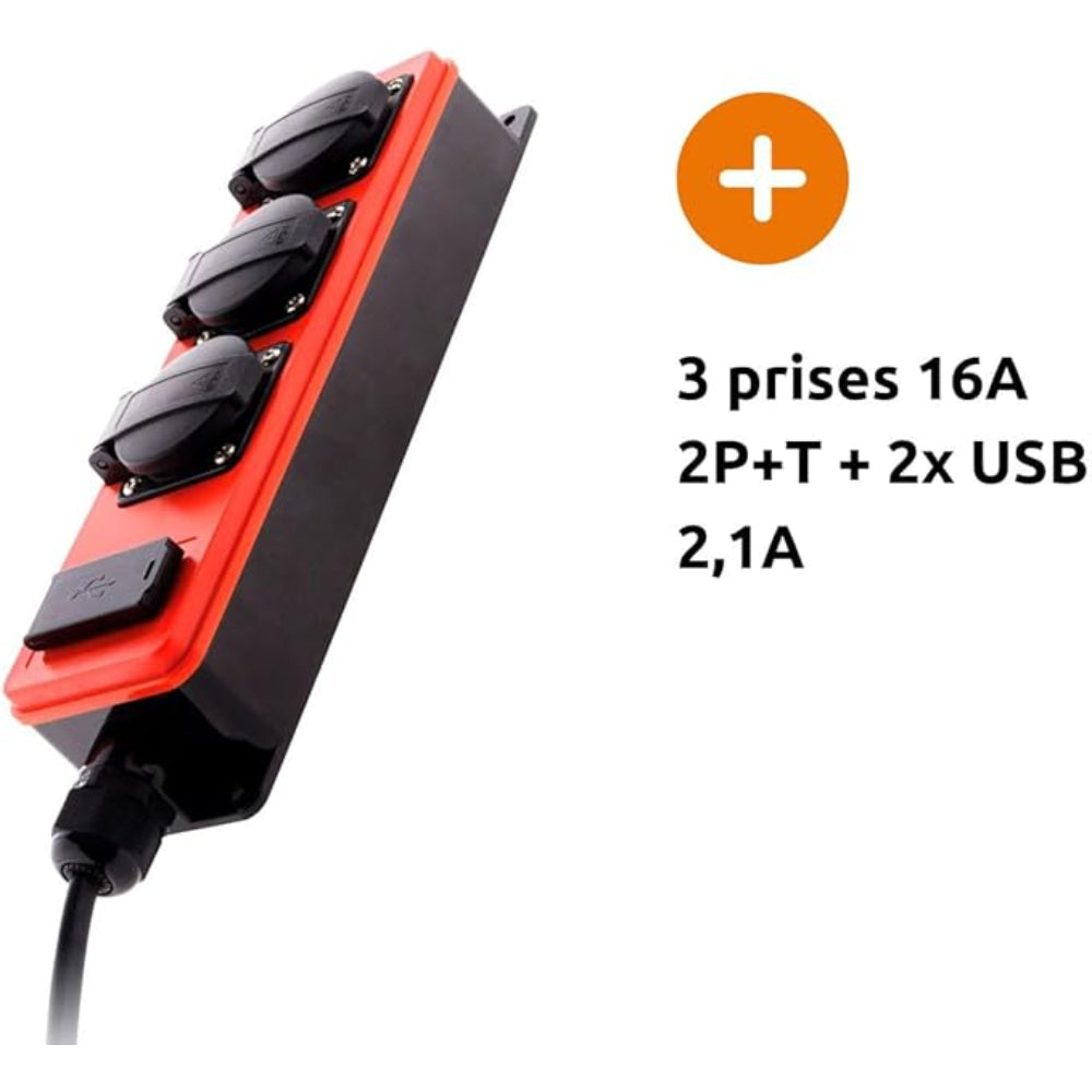 Multiprise étanche 3 prises 16A 2P+T + USB - Zenitech