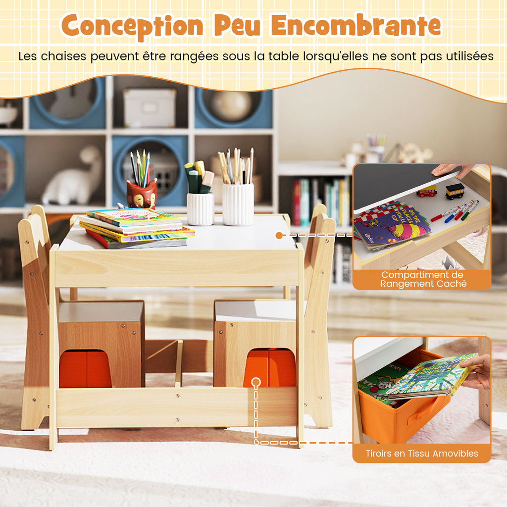 Table d'activités en bois avec 2 sièges et plateau double face amovible - Naturel
