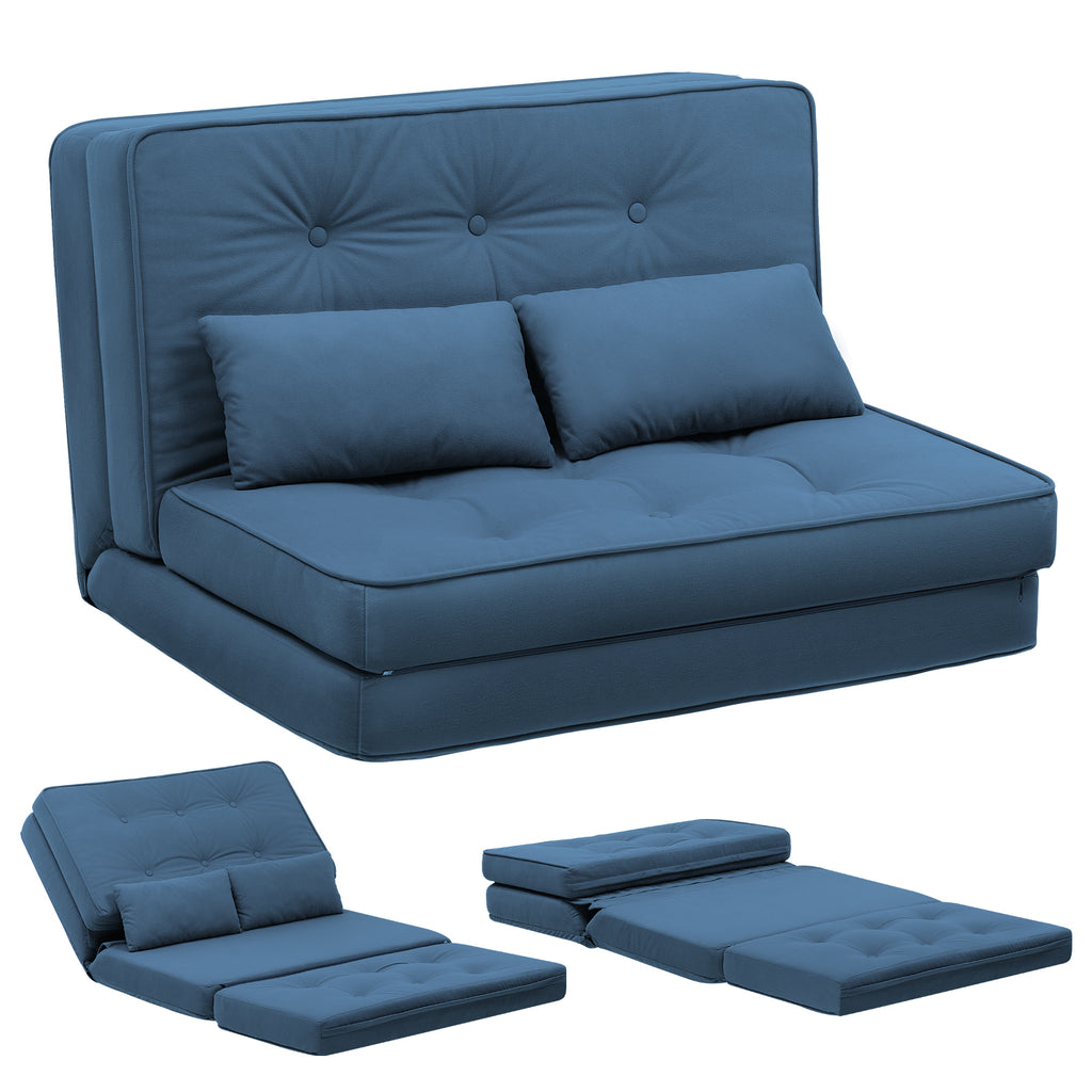 COMHOMA Canapé-lit pliant, 3-en-1 avec dossier réglable à 6 niveaux, 2 coussins lombaires, convient pour salon, chambre et camping, Bleu