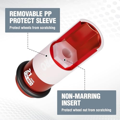 WORKPRO Douille de protection de pneu 1/2" Dr. x 21 mm - Rouge avec anneau en caoutchouc