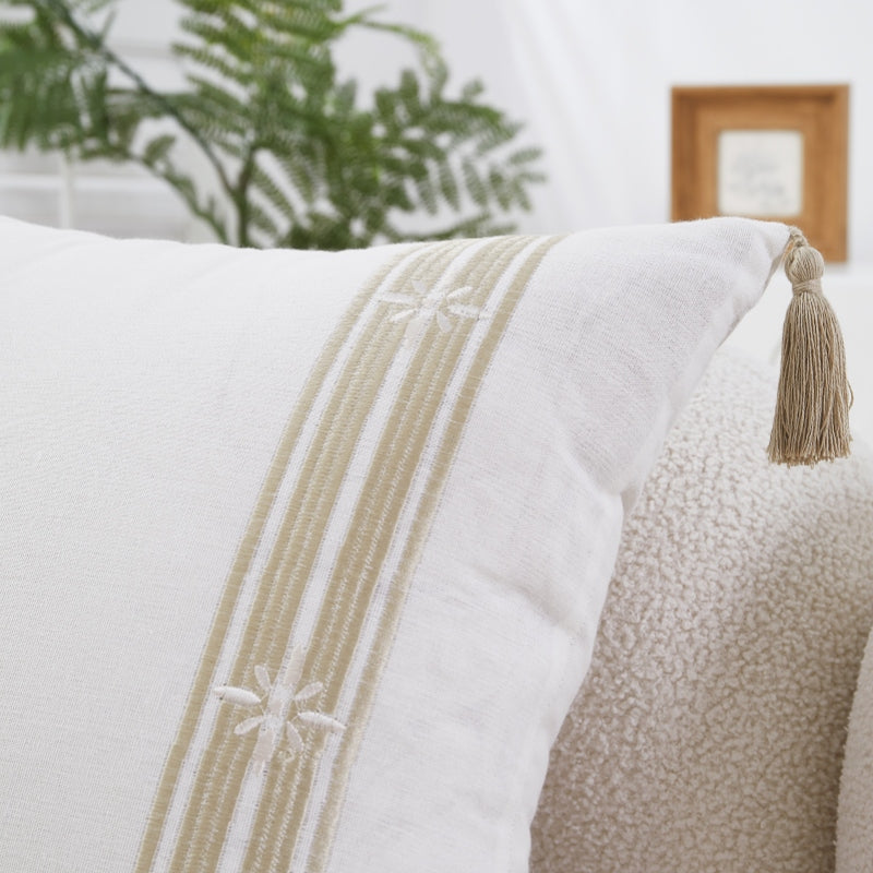 MEROPE, Housse de coussin en broderie polyester/coton, 50x50 cm, blanc/beige, 1 pack