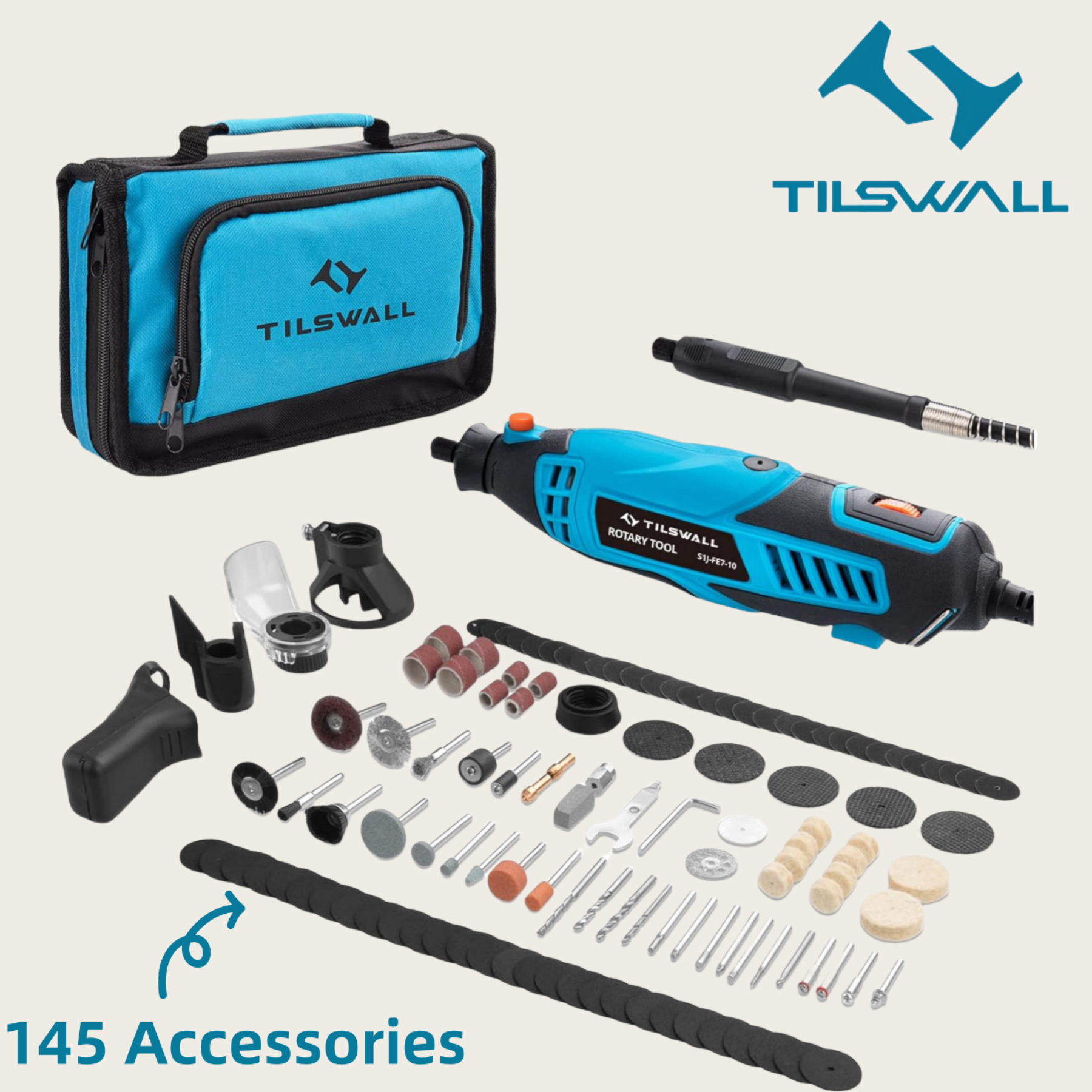 TILSWALL Outil multifonction 160 W avec 6 vitesses variables 8000-33000 tr/min, Kit d'outils rotatifs 160 W pour gravure, perçage, coupe, meulage, polissage