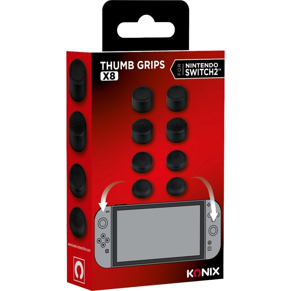 KONIX Pack de 8 capuchons de boutons pour manettes Joy-Con Nintendo Switch 2 - Hauteur réglable - Noir