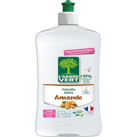 L'Arbre Vert Liquide Vaisselle, Hypoallergénique Peaux Sensibles, Amande, 500 ml