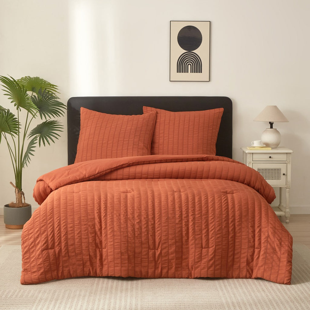MEEALLHOME Parure de lit texturée Seersucker mandarine - 1 housse 135 x 200 cm et 1 taie 80 x 80 cm