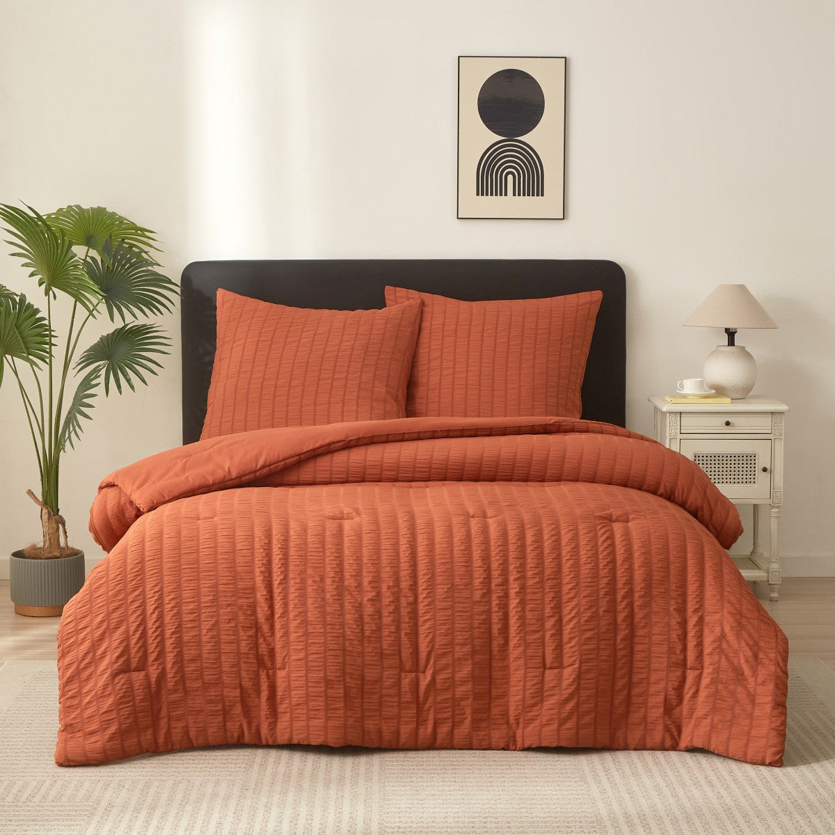 MEEALLHOME Parure de lit texturée Seersucker mandarine - 1 housse 135 x 200 cm et 1 taie 80 x 80 cm