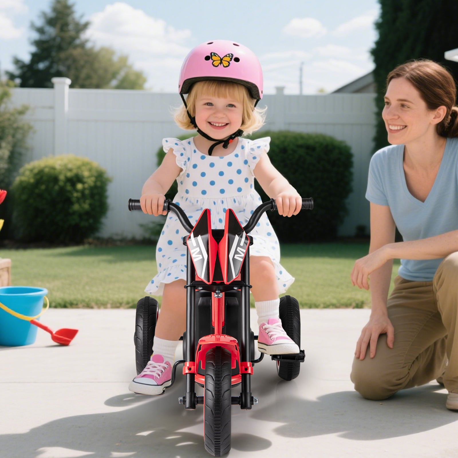 Costway Vélo enfant à trois roues avec pédales et guidon Rouge