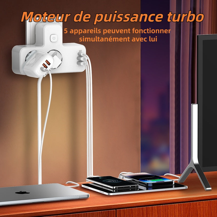 LDNIO Multiprise sans fil PD20W avec prise USB multiple et voyant lumineux, adaptateur de voyage multifonction
