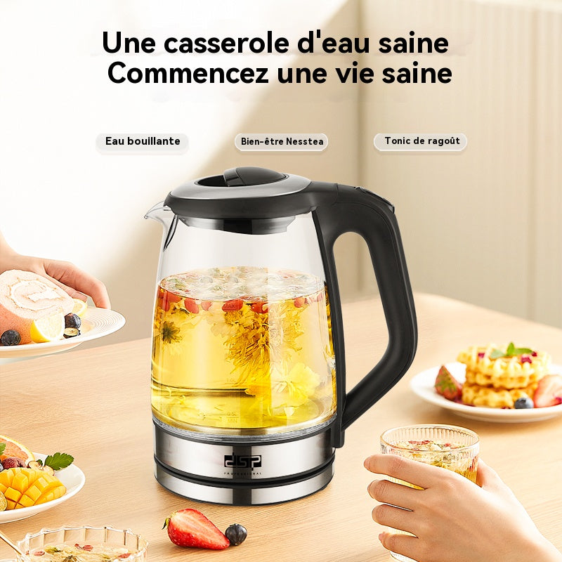 DSP Bouilloire électrique en verre 1,7 L, 2 200 W, ébullition rapide, base à 360°, éclairage LED (Modèle KK1273)