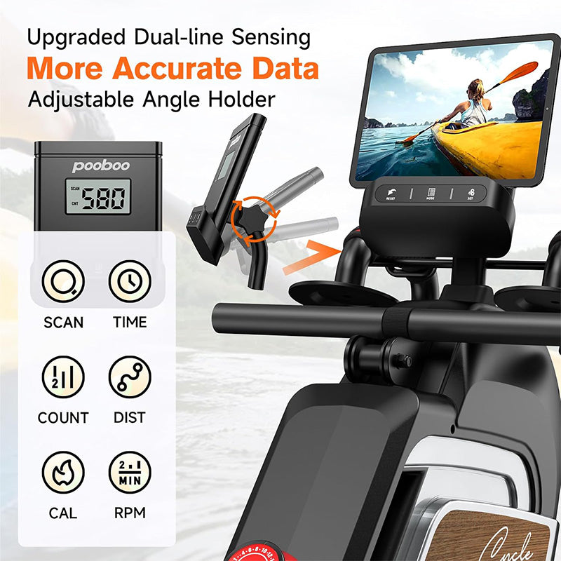 Pooboo H015 Rameur magnétique pliable avec support pour tablette et siège confortable - Charge max 163 kg