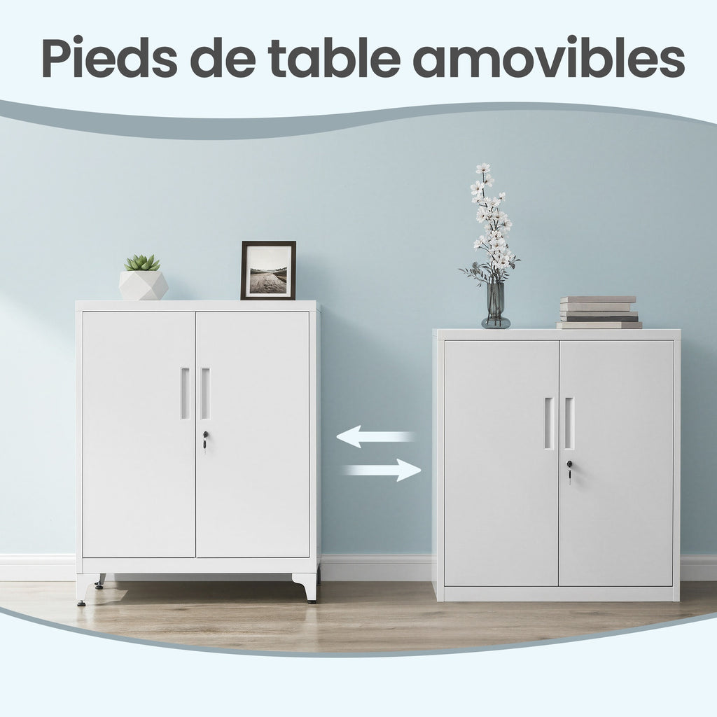 JOYFURNOS Armoire de rangement en acier blanc mat verrouillable, 80 x 40 x 90 cm, 2 portes, ?tagères profondes, Usage polyvalent - Idéale pour garage, bureau, étude ou salon