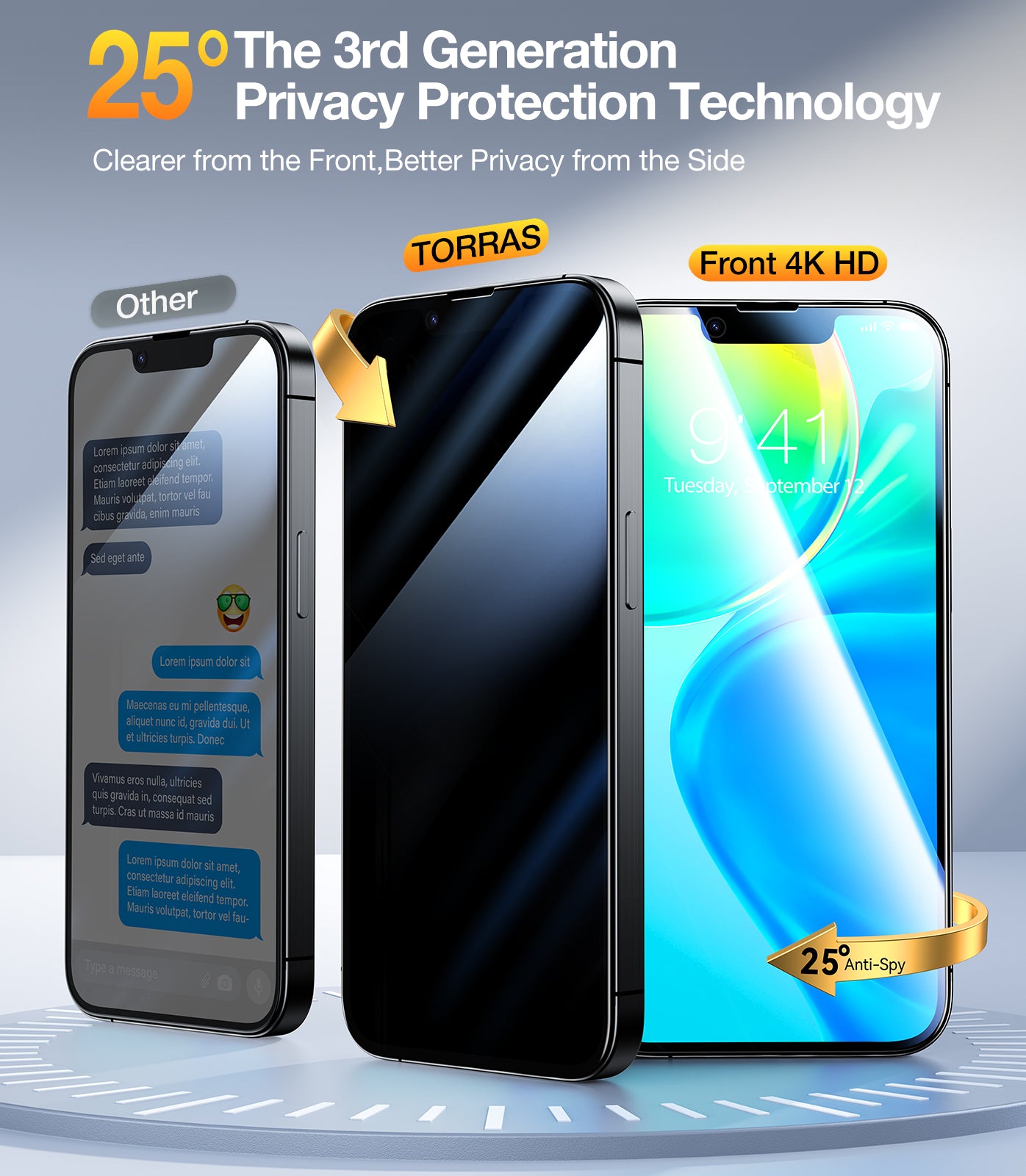 TORRAS Install Master Protection d’écran anti-regards pour iPhone 17 Pro - Noir
