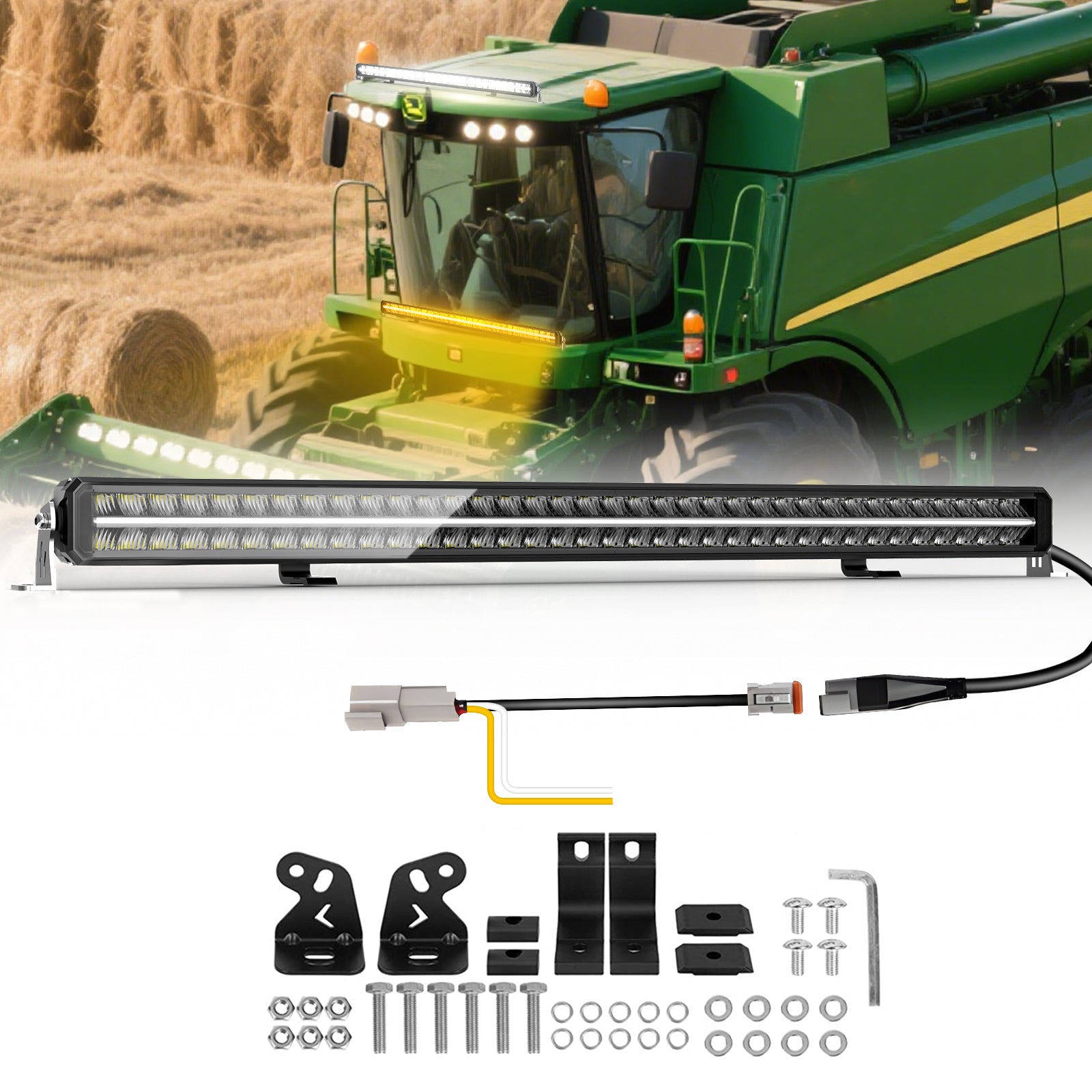 CO LIGHT Barre lumineuse LED double rangée 52 pouces, éclairage de travail anti-reflet, blanc et ambré, DRL avec supports latéraux et inférieurs, pour SUV et VTT