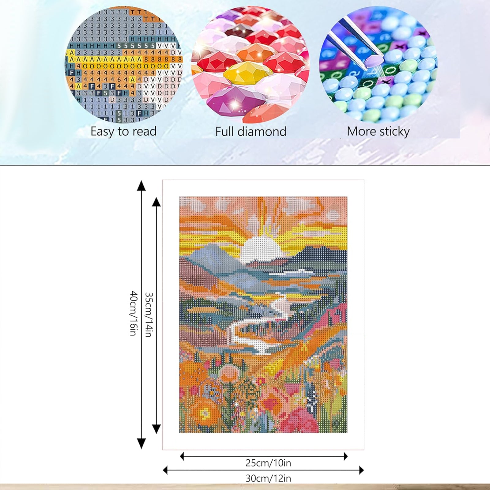 JU7CER Kit de Peinture aux Pierres Sunrise Diamond - Set d'Art Gem 5D Paysage pour Adultes | Décoration d'Intérieur et Artisanat 12×16 Pouces (30×40 cm)