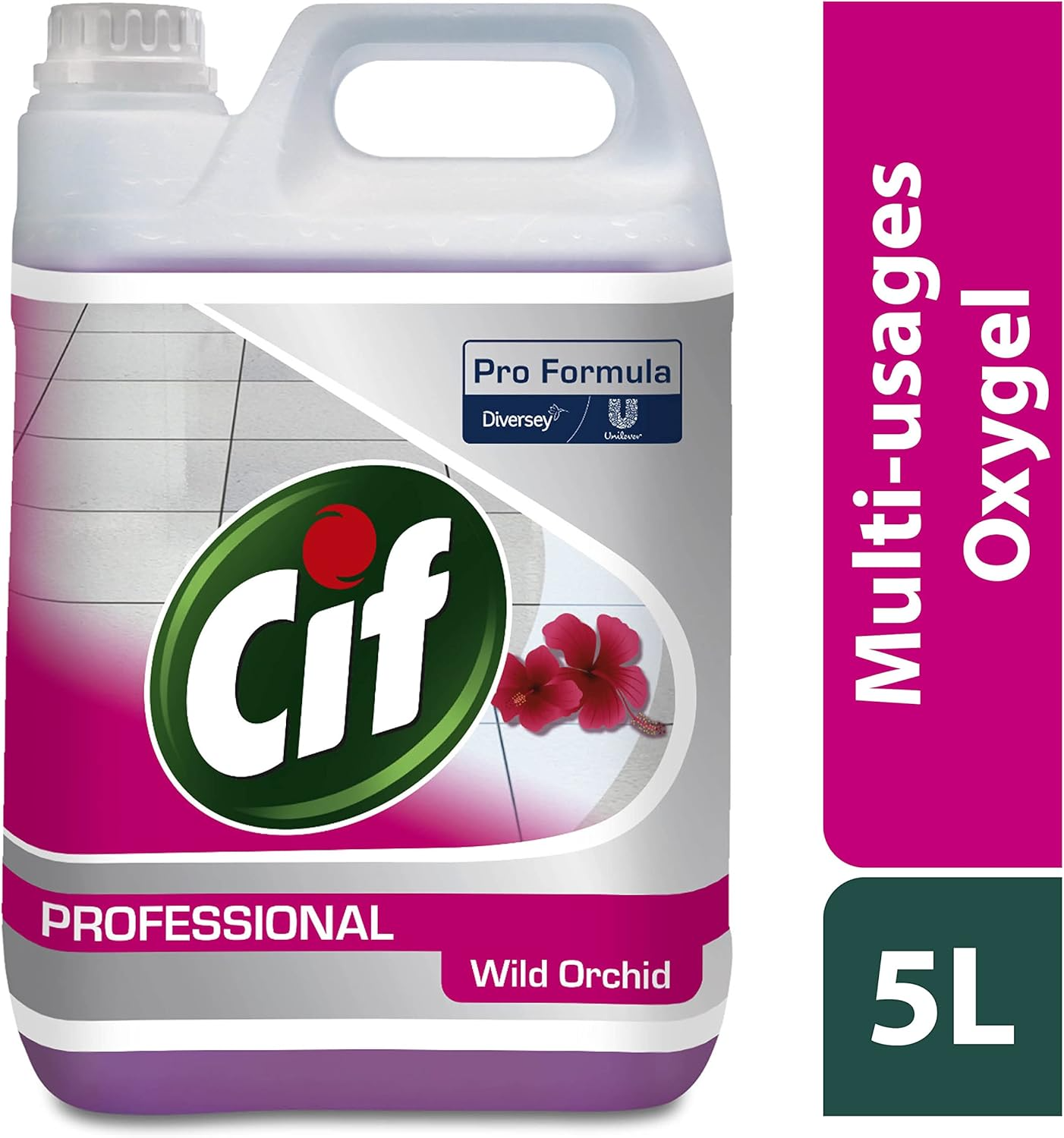 CIF Oxygel Nettoyant professionnel sols et multi-surfaces concentré à l'oxygène actif Orchidée 5 L