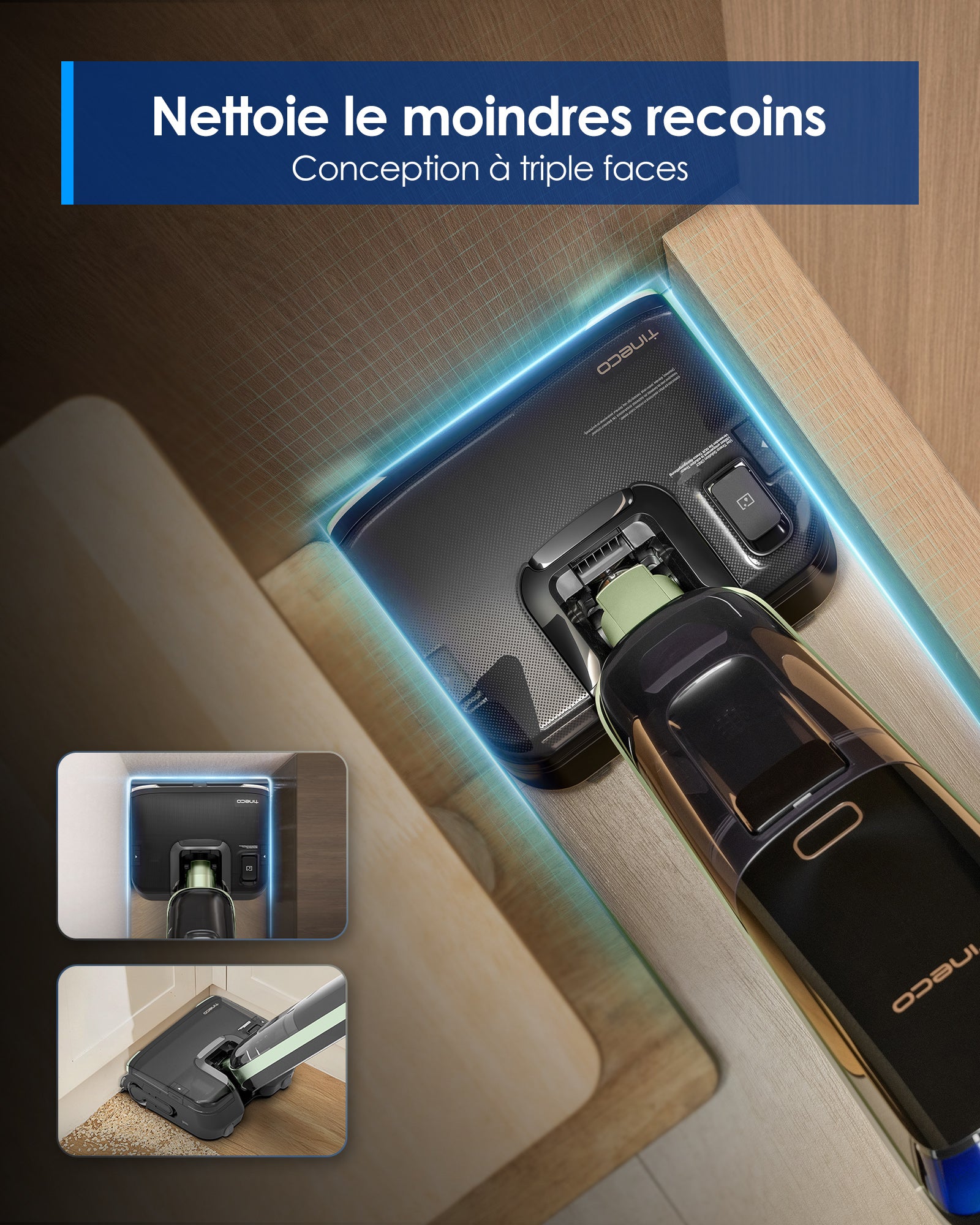 Tineco Floor ONE S7 Master Aspirateur Laveur, Raclette Anti-Traces, Corps Ultra-Plat de 9,9 cm, 23 kPa, FlashDry, Lumière DustReveal Verte à 150°