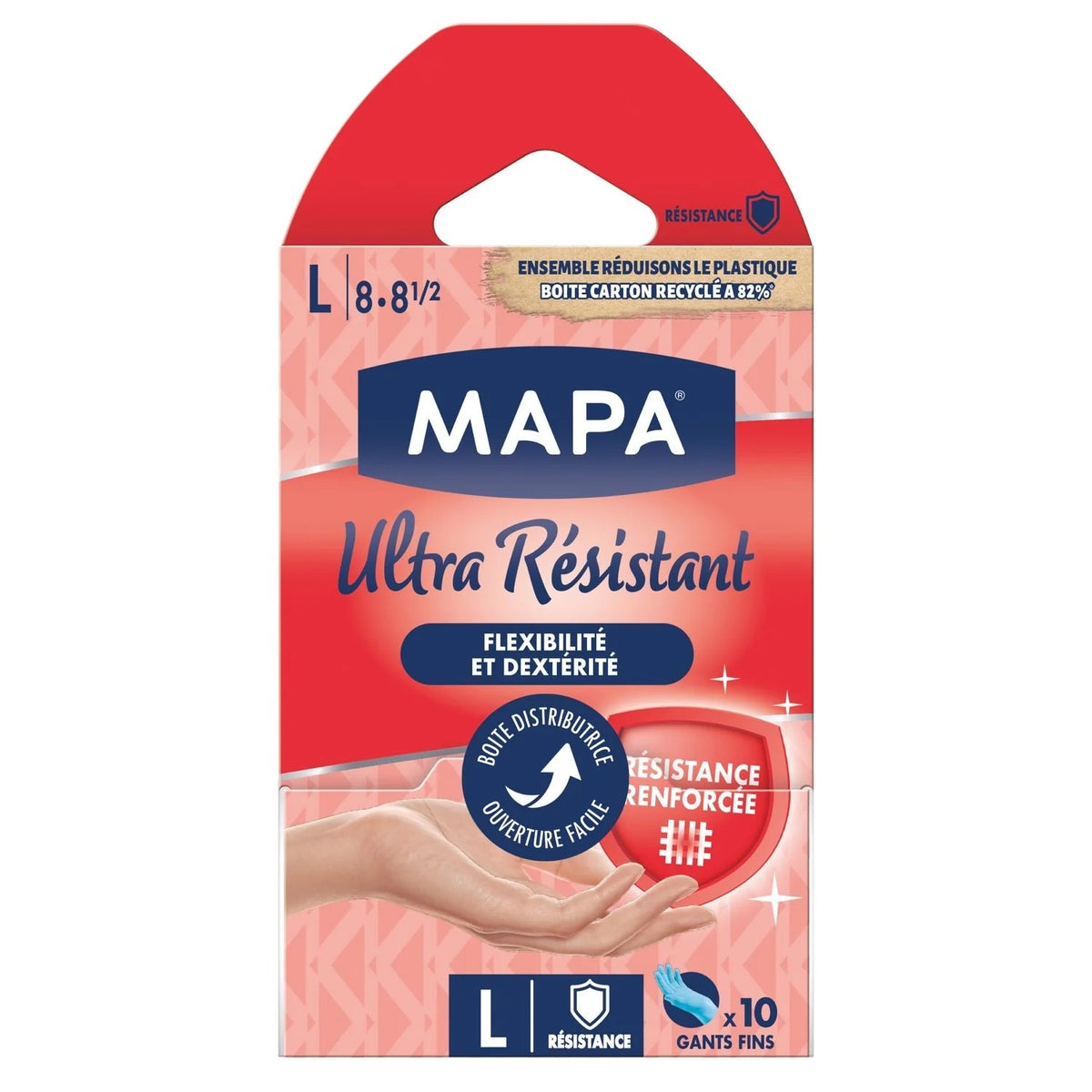 MAPA Gants nitrile jetables ultra résistants sans latex grip texturé Taille L 10 gants