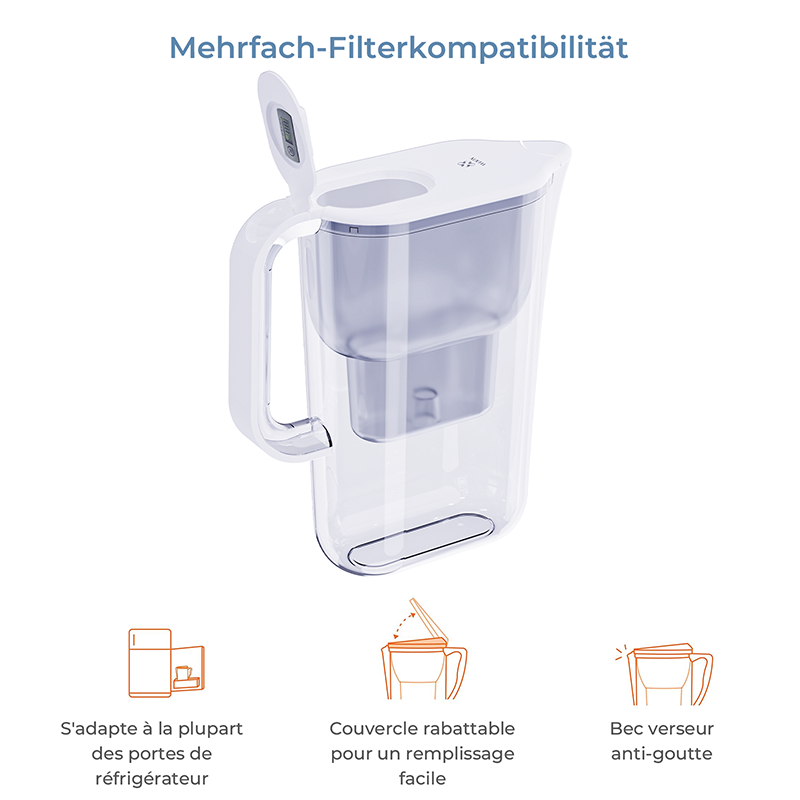 WOOX MX0200 Carafe filtrante 2,4 L avec affichage électronique et rappel de filtre 35 jours