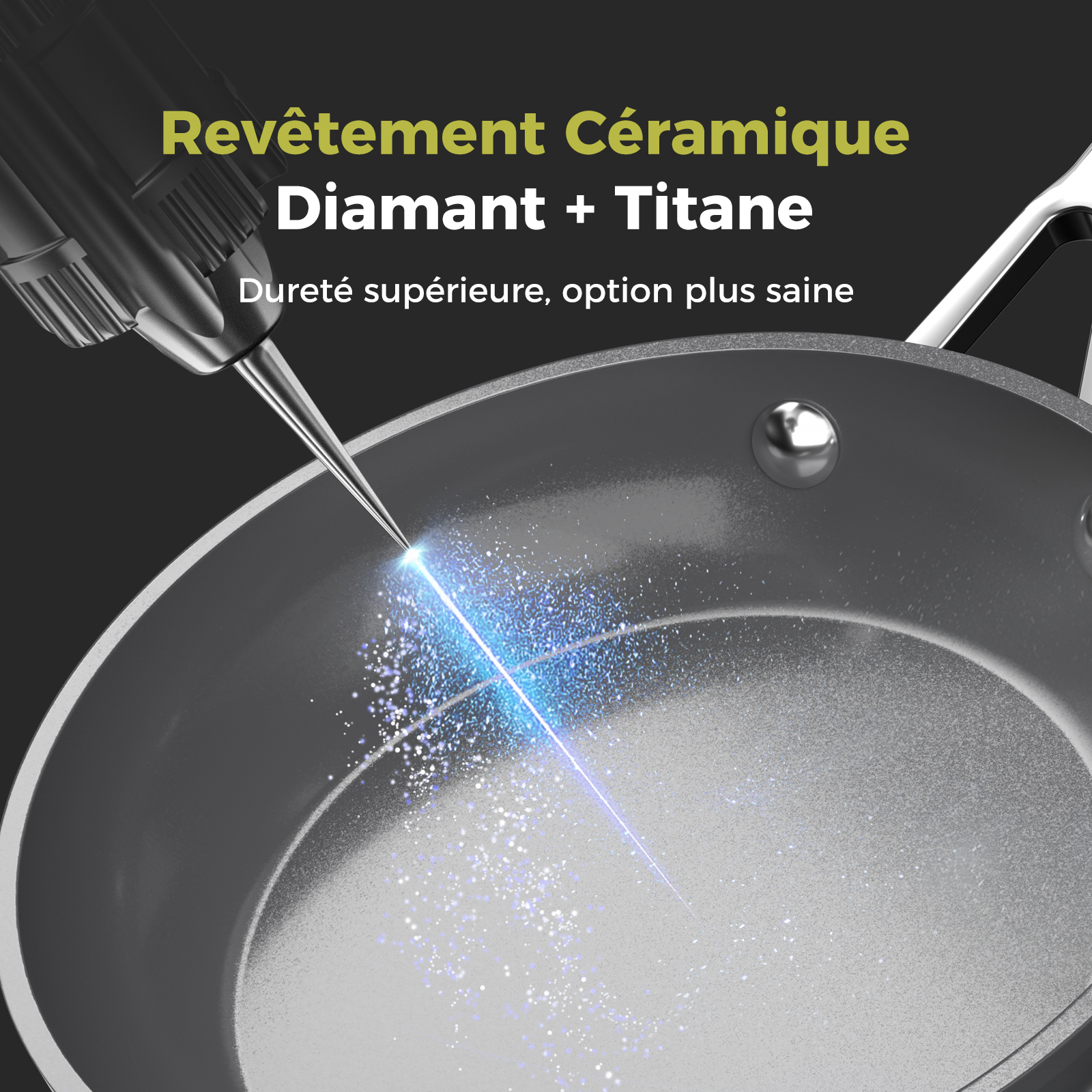 naturepan Poêle Céramique Diamant Titane 20 cm - Revêtement Antiadhésif Sans PTFE/PFOA/PFAS - Poignée Restant Froide - Compatible Induction & Four - Lave-Vaisselle - Blanc Laiteux