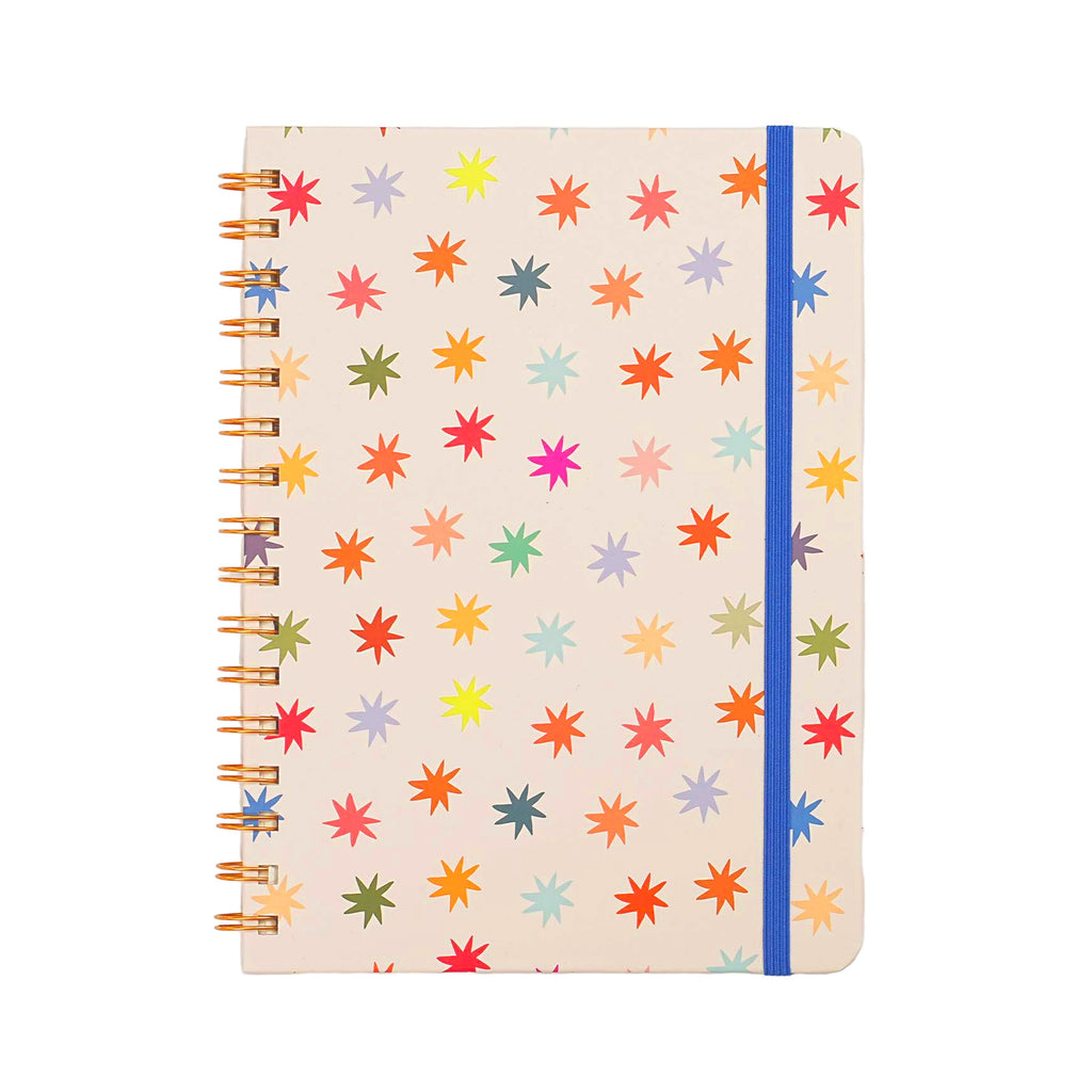 Jubiluu Carnet ligné A5 à spirale et couverture rigide - 96 feuilles (papier offset 100 g), avec bande élastique - Journal ligné crème classique pour écriture, école