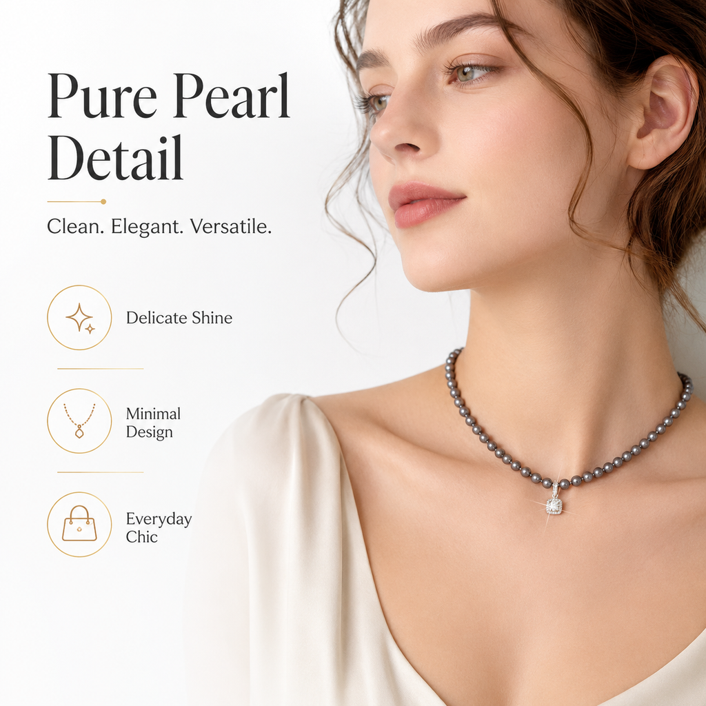 VoxorAI XL25 Collier Cube de Sucre Gris à Perles, Chaîne de Pull, Pendentif Détachable, Toutes Saisons