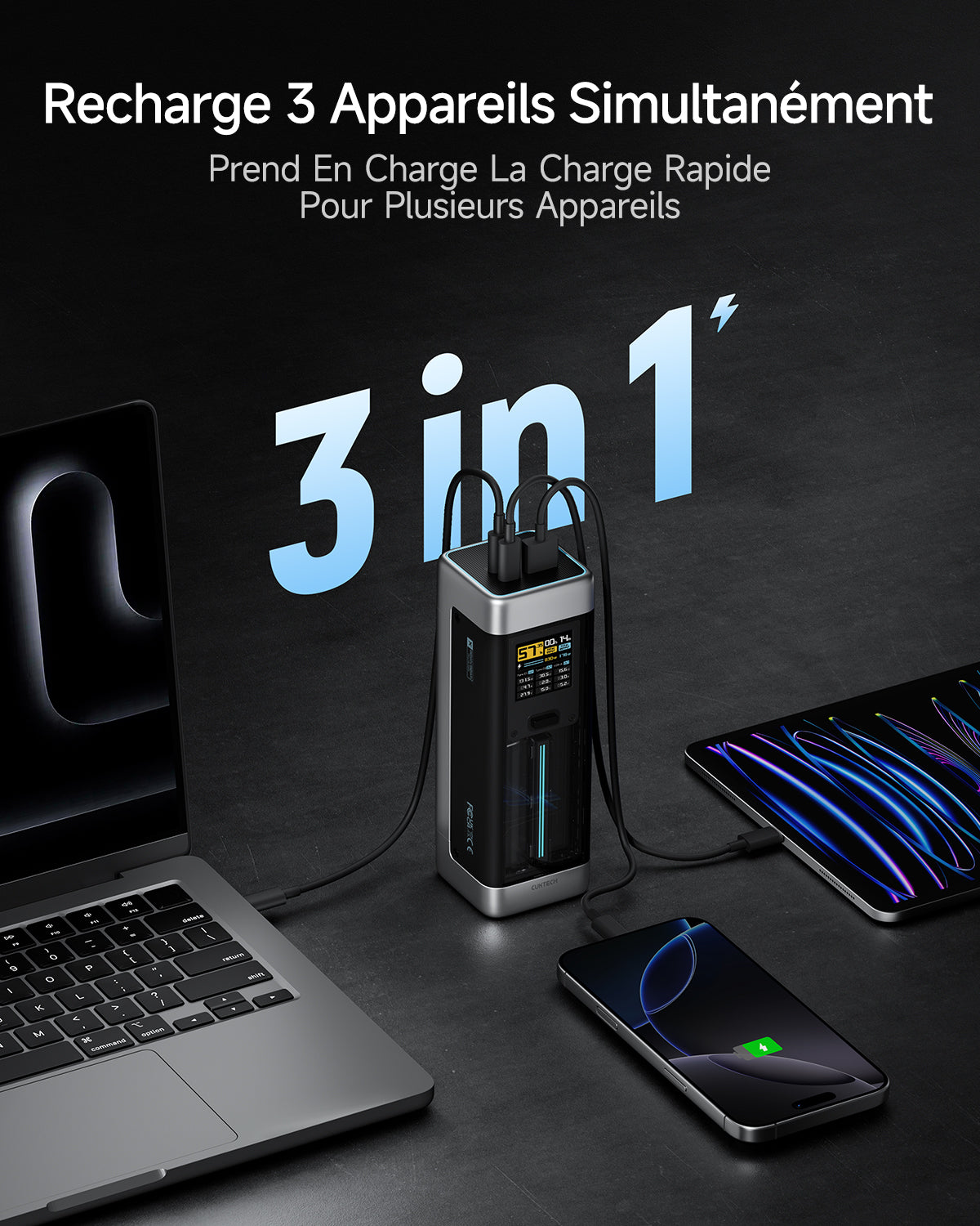 CUKTECH NO.20 P23 Batterie portable à charge rapide 25 000 mAh 140 W USB-C 3 ports PD3.1 - Gris