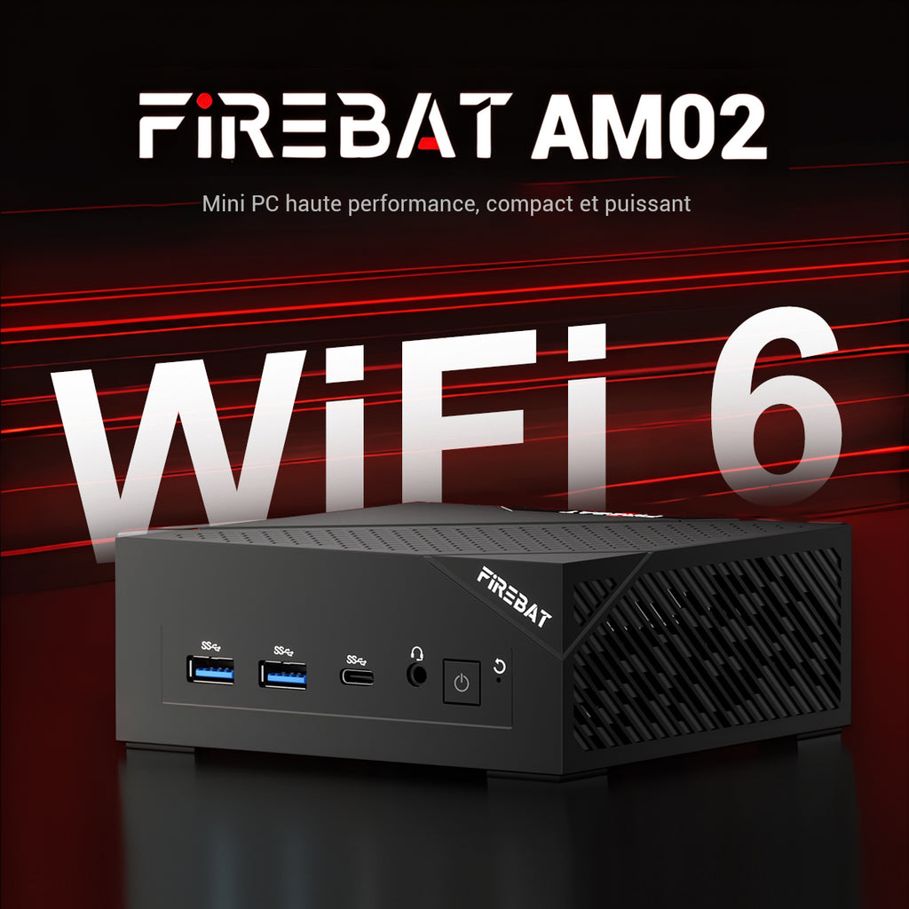 FIREBAT AM02L Mini PC AMD 6600H, 16 Go LPDDR5, 512 Go M.2 NVMe, Windows 11 Home Préactivé, Affichage 4K HDMI 2.1 / DP 1.4, Wi‑Fi 6 + Éthernet 2,5Gbps, Bluetooth 5.2
