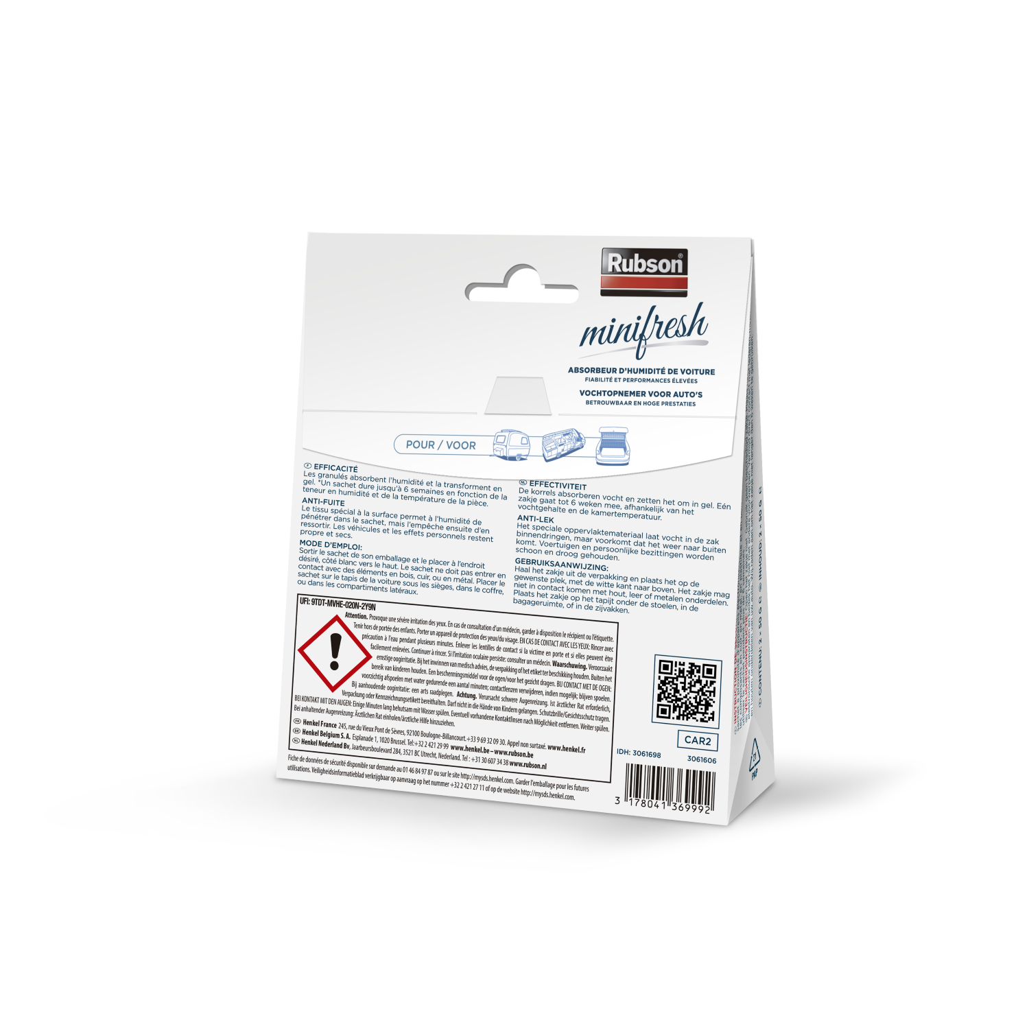 Rubson – Absorbeur d’Humidité Minifresh Voiture Parfum Neutre (2 sachets) – Anti-humidité & anti-odeurs pour véhicule, camping-car, caravane jusqu’à 2 m² – Déshumidificateur voiture sans électricité