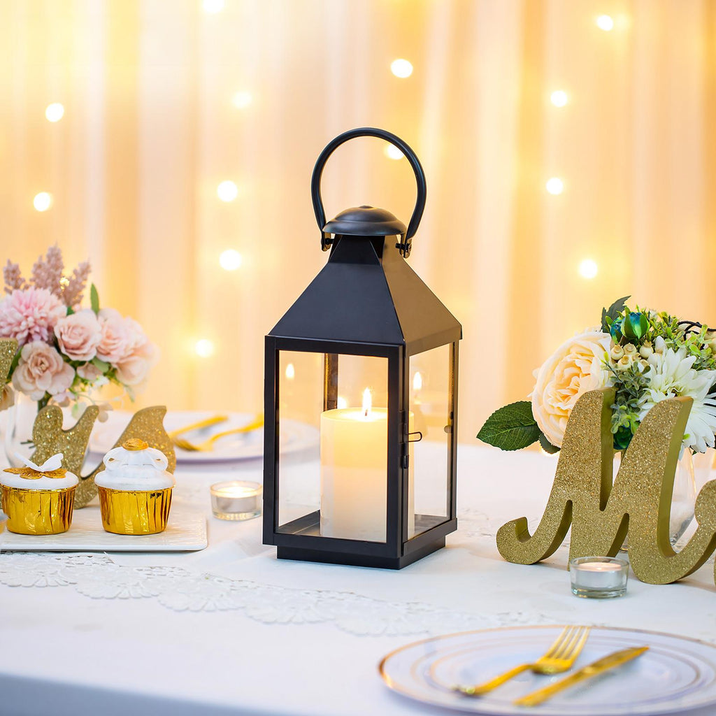 Lanterne à Bougie Décorative Noire : Bougeoirs à Bougie Pilier en Métal pour Table de Fête - Lanternes Suspendues de 10,2 Pouces de Haut pour Décoration Extérieure Mariage Fête Maison Salon Cheminée