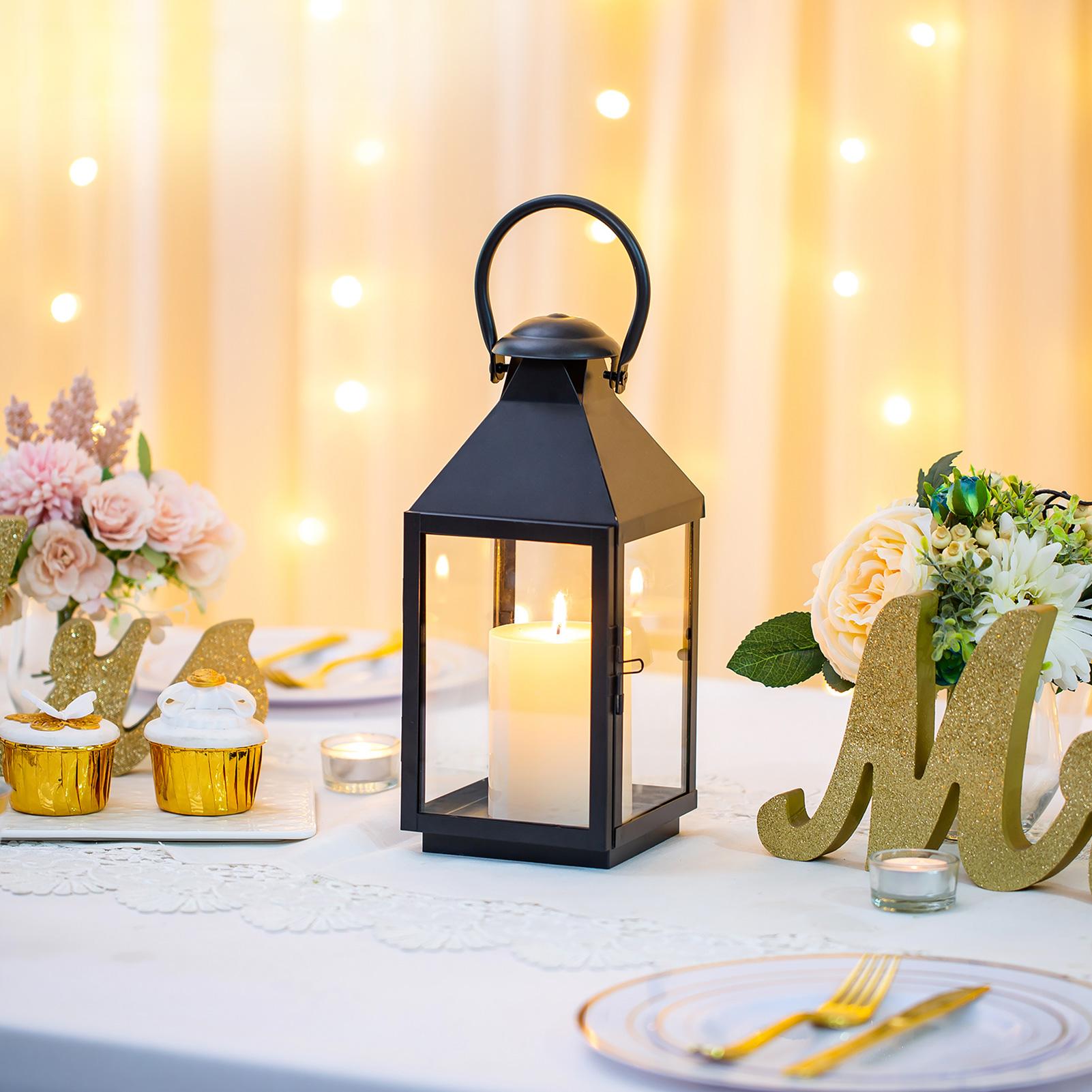 Lanterne à Bougie Décorative Noire : Bougeoirs à Bougie Pilier en Métal pour Table de Fête - Lanternes Suspendues de 10,2 Pouces de Haut pour Décoration Extérieure Mariage Fête Maison Salon Cheminée