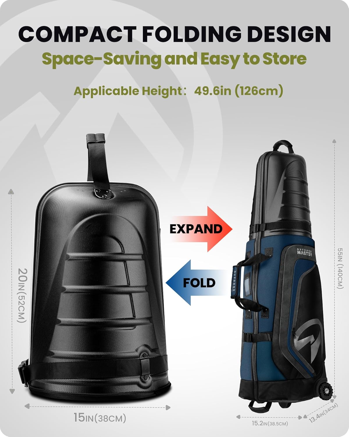 OutdoorMaster Sac de voyage semi-rigide avec roulettes pour clubs de golf - Noir/bleu