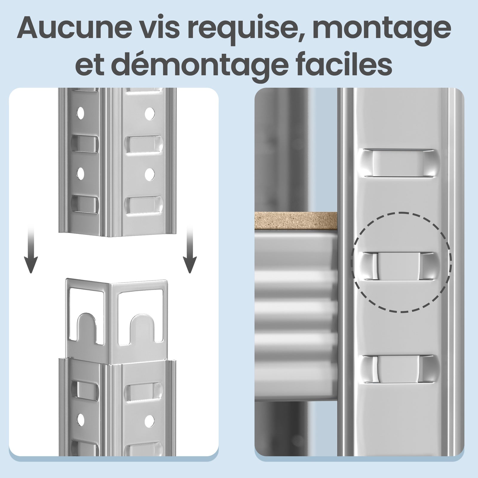 JOYFURNOS Étagère 5 niveaux, Unité de rangement en acier pour garage, abri, Capacité de charge 750 kg, Argenté