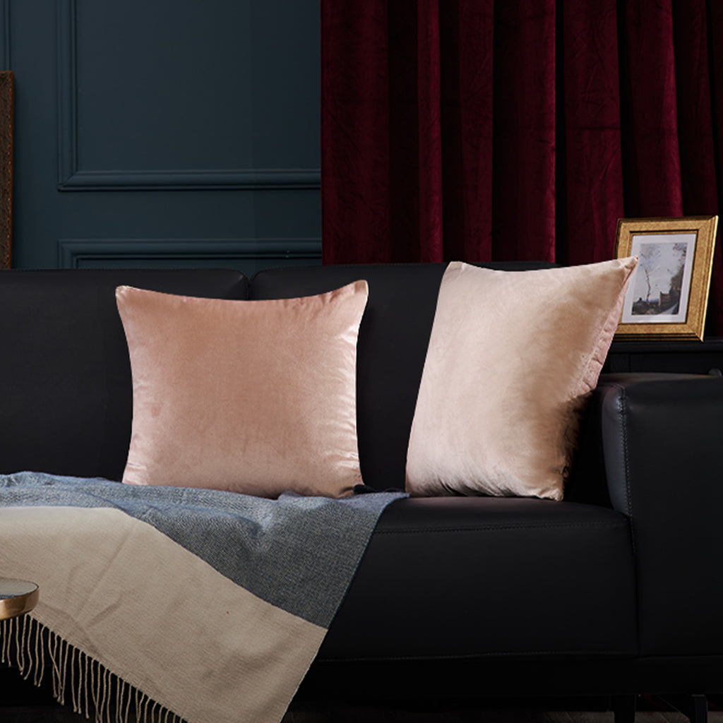 Deconovo Housse de coussin en velours néerlandais, coloris rose poudré, 50 x 50 cm, 1 pièce