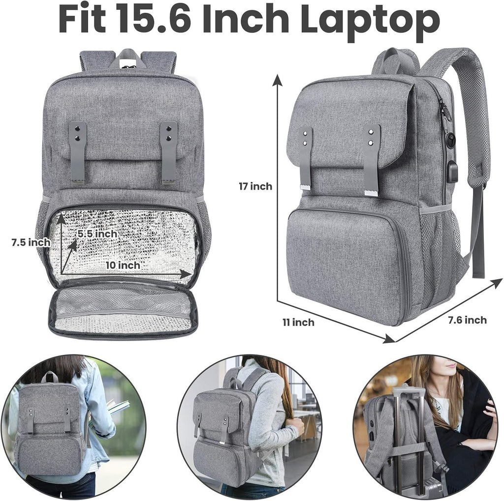 Sac à dos avec sac déjeuner isotherme pour femme, Sac de voyage pour ordinateur résistant à l'eau, Sac à dos universitaire, Compatible avec ordinateur portable 15,6 po